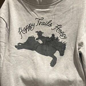 Rodeo Quincy Happy Trails Gray Bronc Cardigan with Bucking Horse Design